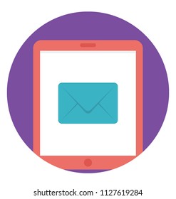 An electronic touchscreen device with envelope symbolizing emailing