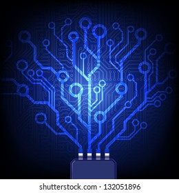 Electronic tree. Vector circuit board background.