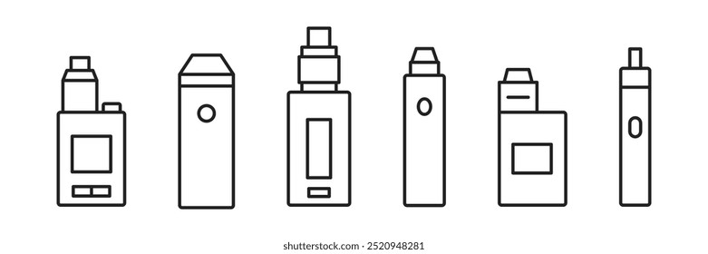 Conjunto de ícone de cigarro de fita eletrônica. Dispositivo de vaporização de cigarros. Ilustração vetorial.