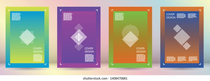 Electronic Vector Geometric Cover Design with Gradient and Abstract Lines and Figures for your Business. Cover Design with Hologram, Gradient Effect for Identity.