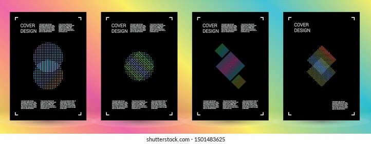 Electronic Vector Geometric Cover Design with Gradient and Abstract Lines and Figures for your Business. Mockup Design with Hologram, Gradient Effect for Presentation.