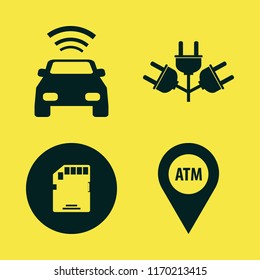 electronic vector icons set. with atm location, memory card, electric plugs and car with signal in set