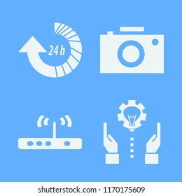 electronic vector icons set. with update hours, router, camera and technology progress in set