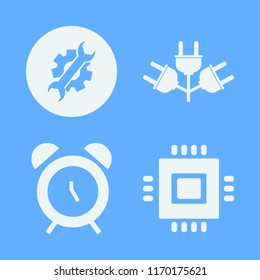 electronic vector icons set. with wrench gear, electric plugs, alarm and cpu in set