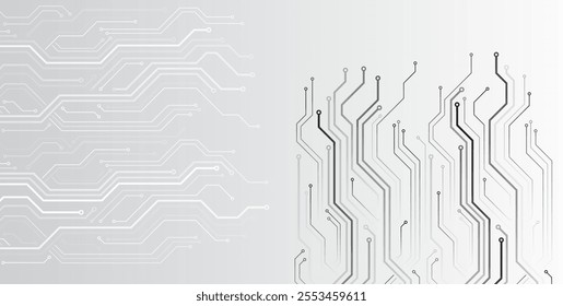 Electronic vector illustration. Abstract modern digital science technology futuristic circuit board. Cyber connection on the grey background. Hi-tech communication design.