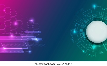 Electronic vector illustration. Abstract modern digital science technology futuristic circuit board. Design for presentation. Cyber connection on the blue background. Hi-tech communication design.