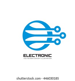 Electronic - vector logo template concept illustration. Abstract computer chip technology sign. Digital creative symbol. Design element. 