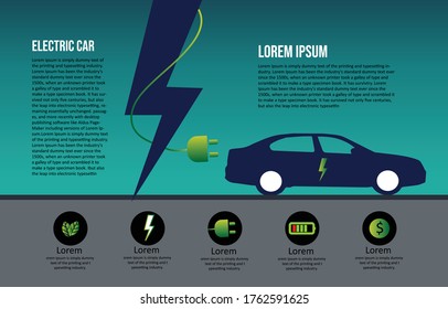 Electronic vehicle info graphics, Eco Friendly Hybrid Electric Car, explaining the benefits of electric cars, vector illustration