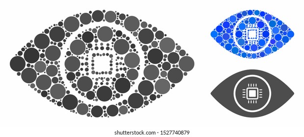 Electronic vision composition of filled circles in different sizes and color tints, based on electronic vision icon. Vector filled circles are combined into blue illustration.