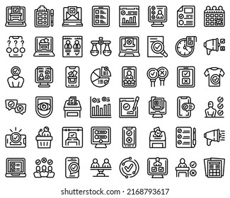 Electronic voiting icons set outline vector. Vote phone. Digital election