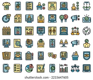 Electronic voiting icons set outline vector. Vote phone. Digital election color flat isolated