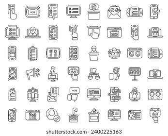 Electronic voting icons set outline vector. Phone vote digital. Smartphone election