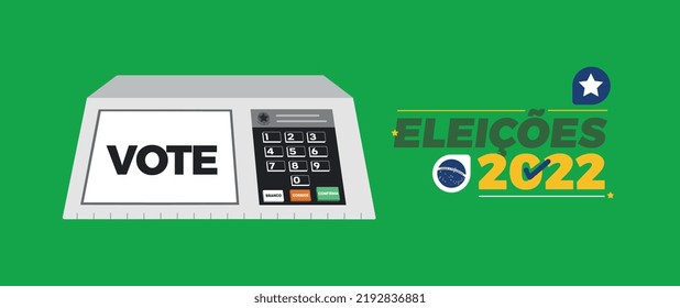 Electronic voting machine for voting in Brazil with 2022 election logo.