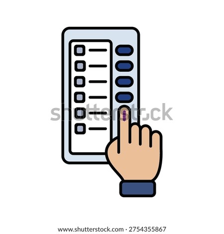 Electronic Voting Machine EVM Vector Illustration with Hand and Purple Ink Mark, Flat Minimal Icon for India Election Day and Democracy
