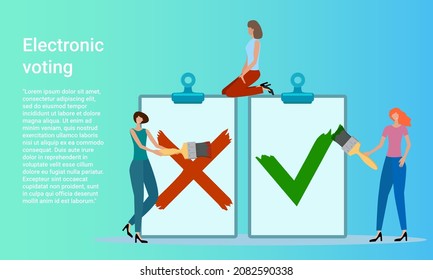 Electronic voting.People conduct voting, polls and testing.Poster in business style.Flat vector illustration.