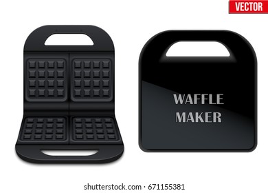 Electronic Waffle maker. Sample model for Kitchen appliance. Opened and closed model.  Vector Illustration isolated on white background.