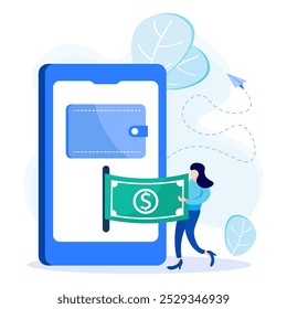 Electronic wallet concept vector illustration. Save money digitally, payments and income. Modern banking system for shopping