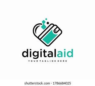 Electronic wallet with heart logo design. Financial support donation vector design. Fintech or financial technology logotype