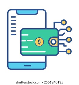 Electronic wallet icon. cash, electronic money, currency, business, investment, online banking. Parallel vector icon, colorful style on white background