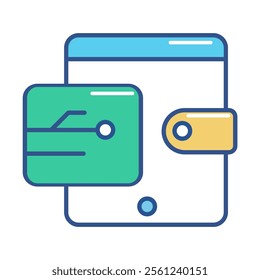 Electronic wallet icon. cash, electronic money, currency, business, investment, online banking. Parallel vector icon, colorful style on white background