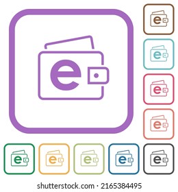 Electronic wallet outline simple icons in color rounded square frames on white background