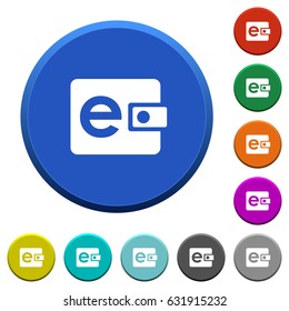 Electronic wallet round color beveled buttons with smooth surfaces and flat white icons