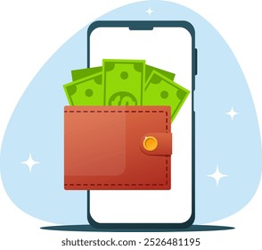 Cartera electrónica en la aplicación de teléfono inteligente, banca en línea en su teléfono