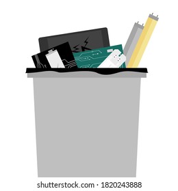 Los desechos electrónicos o los desechos electrónicos en una papelera. 
