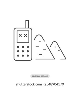 Electronic waste icon, broken phone with pile of electronic waste icon, nature environment ecology pollution symbol on white background - vector illustration