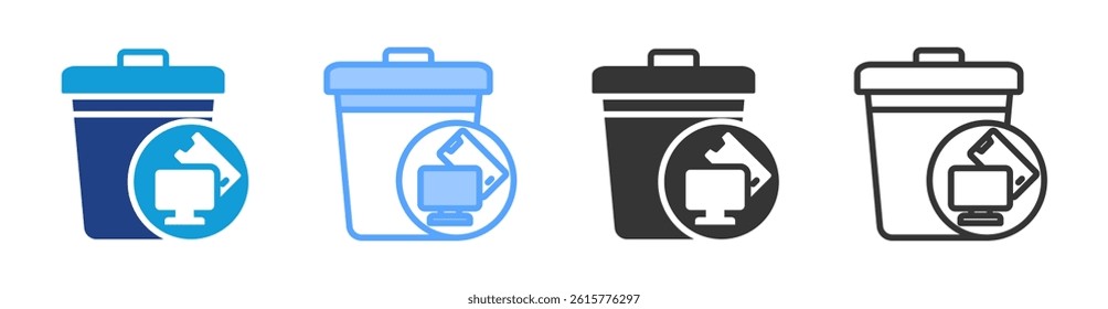 Electronic Waste icon set multiple style collection