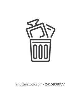 Icono de línea de desechos electrónicos. signo de estilo lineal para concepto móvil y diseño web. Desperdicios con equipos antiguos y gadgets contorno icono vector. Símbolo, ilustración del logotipo. Gráficos vectoriales