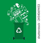Electronic waste recycling bin vector illustration, e-waste container.