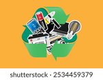 Electronic waste recycling bin vector illustration, e-waste container