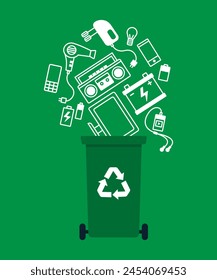 Electronic waste recycling bin vector illustration, e-waste container.