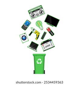 Ilustración vectorial de reciclaje de residuos Electrónicas, contenedor de desechos electrónicos