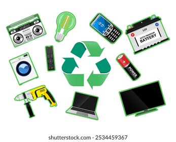 Electronic waste recycling bin vector illustration, e-waste container