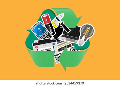 Electronic waste recycling bin vector illustration, e-waste container