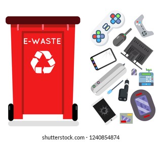 Electronic waste recycling garbage can isolated trash flat design icon vector illustration