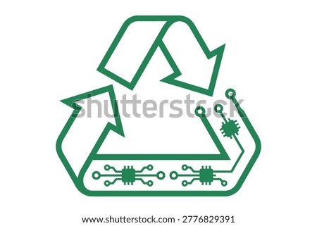 Electronic waste recycling symbol with e waste electronics technology environmental illustration components