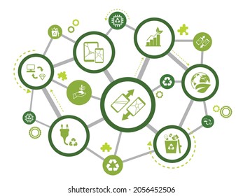 Electronic waste recycling vector illustration. Concept with connected icons related to e-waste, responsible disposal of old electronics, phones and equipment