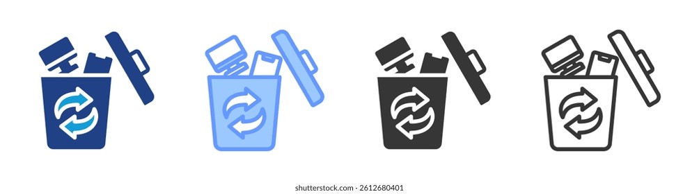 Electronic waste reduction icon set multiple style collection