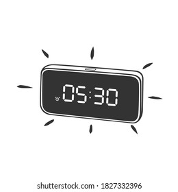 Electronic watch alarm clock. Vector illustration. Black and white vector object.