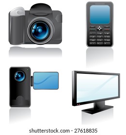 electronic web icons - camera, mobile phone, camcorder and television