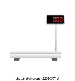 Electronic weight scale for cargo. Platform scale. Shipping. Vector stock illustration