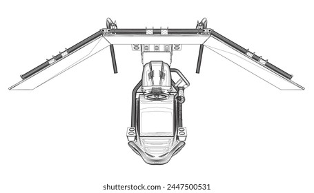 Tecnología de rueda Electrónica para juegos de computadora, Ilustración vectorial. Contorno de simulador de juego de carreras. Aprende a conducir con la rueda de juegos. Escuela de conducción, simulación y lección de conducción. Video Carreras de coches