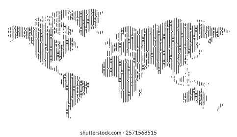 Electronic World Map Made of Circuit Board, Representing Global Technology and Interconnectedness