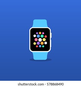 Electronic Wrist Watch Apple Watch Icon In Flat Design. Vector Illustration