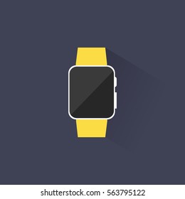 Electronic Wrist Watch Icon On Dark Blue Background. Flat Style Apple Watch. Long Shadow. Vector Illustration