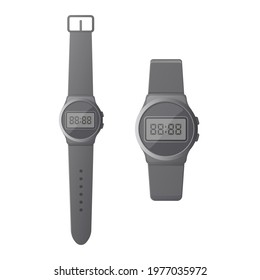 Electronic wristwatch set. Colored flat vector illustration. Isolated on white background.