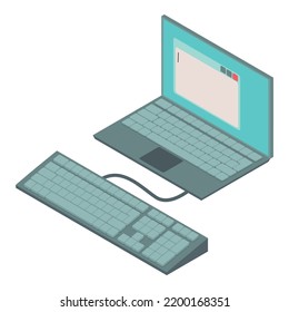 Electronic writing icon isometric vector. Modern laptop with additional keyboard. Distance education and work